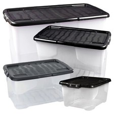 Curve Plastic Storage Boxes With Black Lids Stackable & Durable Containers