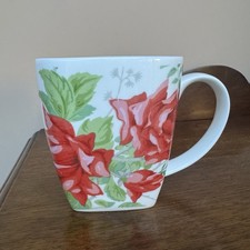 Vintage Laura Ashley Large Mug Red Roses Fine Bone China Square Hand Decorated