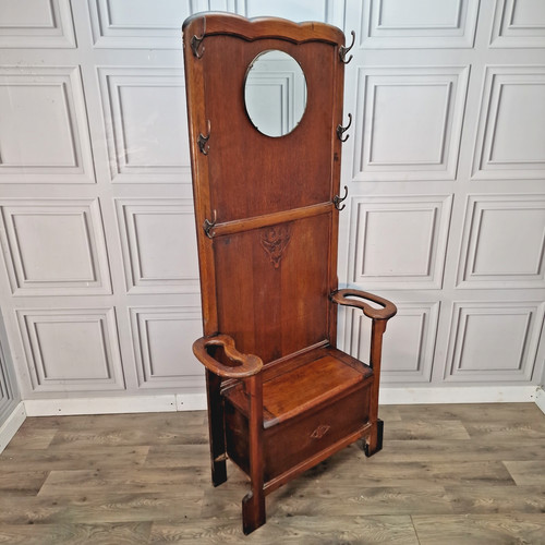Antique oak hall stand seat - hall,