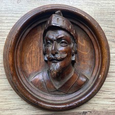 Antique Oak Carved Wall Panel Plaque