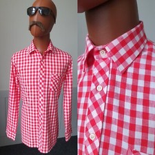RMB Gingham Check Shirt Red/White Cotton -Medium-  Mod Vintage   1980s DD96L