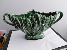 Vintage Sylvac 2484 Green Hyacinth Vase Planter 1950s Handles Decorative Leaf 