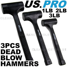 US PRO 3pc Rubber Dead Blow Hammers, Hammer 1lb 2lb 3lb Set 1664 Rubber Hammer