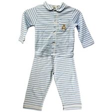 Darcy Brown Baby Boys Striped White Blue Button Up Long Sleeve Pyjama Set 12M