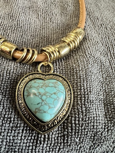 Faux turquoise heart pendant - faux,