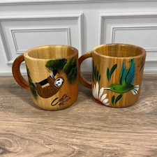Hand Painted Wooden Mugs Brown