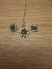 Next Black stone & Diamonte Necklace & Earring Set. 16 Inch Chain New.