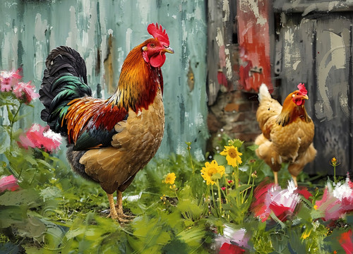 Cottage garden chickens canvas - cottage,