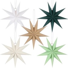 5x Paper Star 9 Pointed Christmas Hanging Decorations DIY 3D Hanging Paper Stars