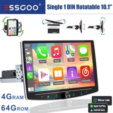 Single DIN 10" Carplay Car Stereo Radio Android 14 64G Rotatable Screen GPS WMA