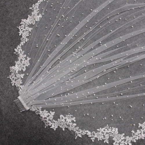 Pearl wedding veil edge - veil,