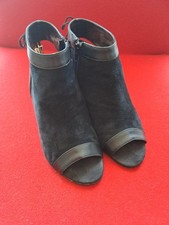 BIBA Lady's Retro Peep Toe Shoes Black Suede/Leather Tasselled Back Laces Size 4