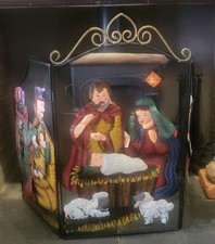 Festive  3 Panel Fireguard Christmas Birth Jesus Bethlehem Stable Scene Metal 