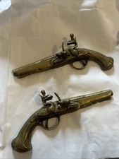 Vintage Brass  Flintlock Style Duelling Pistol - Ornamental Guns for Wall Decor