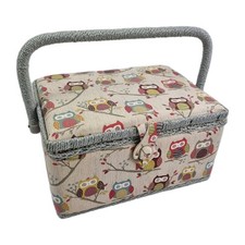 Owl Pattern Sewing Craft Storage Basket Box with Handle 10×7.5×5.5″