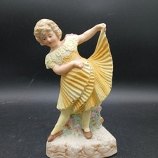 Vintage Gebruder Heubach Porcelain Dancing Girl Figurine White Yellow  WRDC