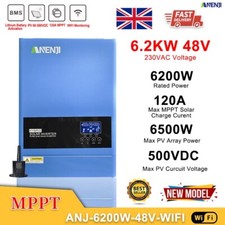 6200W Hybrid Solar Inverter Off-Grid MPPT 120A 220/230V 48V 500V Pure Sine Wave