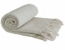 LARGE XL PLAIN COTTON HONEYCOMB WAFFLE ECO RECYCLED BLANKET SOFA CHAIR BED THROW