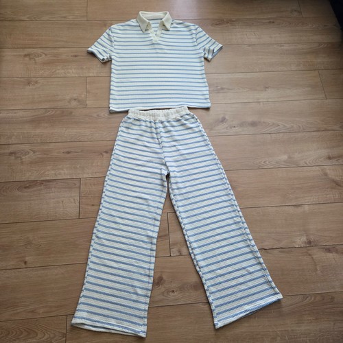 New blue cream striped set - blue,