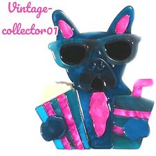 Modern Arcrylic Handmade BROOCH 3D Quirky Bulldog Staffie Movie Night Boxed BN