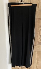Zara Black Embellished (Silver Beads) Cropped Wide Leg Trousers Size XL