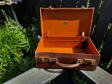 Vintage Leather Briefcase Suitcase Small Art Deco Luggage Tablet Laptop c/w Key