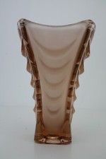 Vintage(1950s) Peach Hermanova(Hanus) Drapery Fluted Square Vase, Spectacular