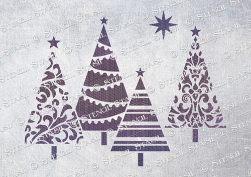 Stencil xmas trees 3 sizes - 'xmas, trees'