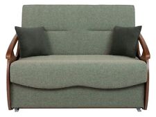 2 seater green sofa bed Ida with storage, small sides, easy to clean fabric