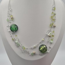 Delicate Green and Clear Glass Bead Multi-Strand Necklace