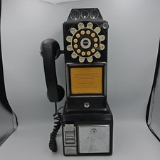 Reproduction 1956 Public Pay Phone Coin Bank Black Plastic No Key tested