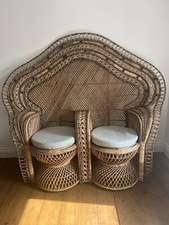 Hand Made Rattan Double Peacock chair, Weave Wicker loveseat, Wedding Chair.