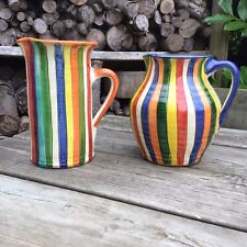Vintage European Signed Studio Art Pottery Colourful Striped Jugs Vases AF