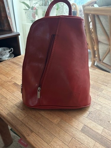 Red leather handbag made in - red,