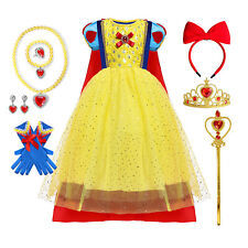 Girls Snow White Princess Fancy Dress Up Cape Cosplay Party Costume Kids Outfit