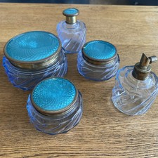 Vintage Regent of London  Blue  Glass dressing table set with looking lids