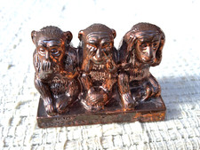 VINTAGE BRONZE EFFECT THREE WISE MONKEYS SEE NO EVIL HEAR NO EVIL SPEAK NO EVIL