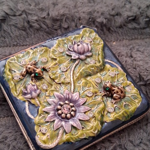 Vintage green enamel floral - green, &