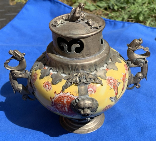 Vintage bronze inlay porcelain - vintage,