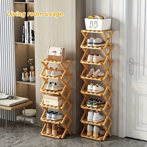 Foldable bamboo shoe rack - bamboo, tier