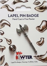 Axe pewter Lapel Pin Badge. Viking Double headed throwing axe. British made  H9