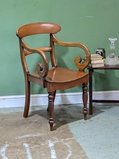 Antique Victorian Walnut Carver Desk Chair 19th Century Elbow Chair Scroll 
