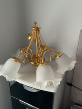 Vintage Ceiling Light/chandelier Rope & Tassles + Stunning Frosted Lace Shades