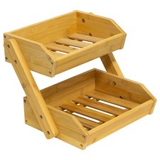 Woodside 2-Tier Bamboo Kitchen Fruit & Veg Rack Holder Wooden Storage Stand