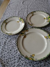 Crownford Burslem Vintage Plates X3. Beautiful Art Deco Yellow Green But Faults