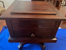 Large 10"sq Wooden Ink Well Box with Drawer and  Mirror on Pedestal Base 1940's