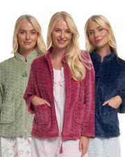 Suzy & Me Ladies Zip Front Soft Embossed Fleece Bed Jacket