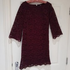 Burgundy Lace Dress Wallis Fab Condition Size 8, Petite Flutter Sleeve Christmas