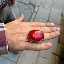 Silver Statement Ring Red Jade