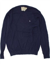 JACK WILLS Mens Crew Neck Jumper Sweater Large Navy Blue Cotton SX02